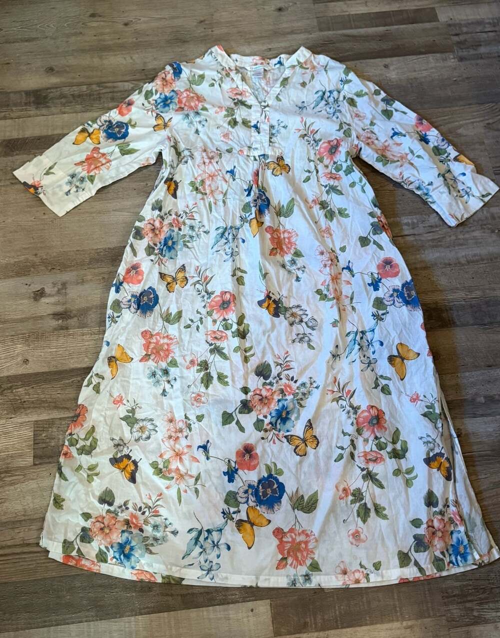 Cuddledown Nightgown XL Midi Sleeveless Smocked Floral Summer Rayon Flowy Dress